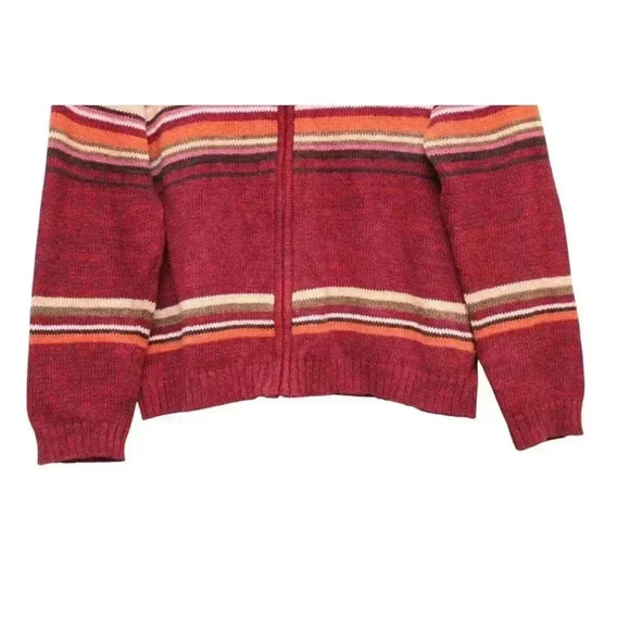 Vintage 90s Full Zip Sweater Size Large Ramie Cotton Striped Fall Retro Cozy - Picture 3 of 10